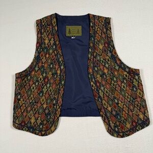Studded vest medium vintage Colorful diamond Patterned with brass studs